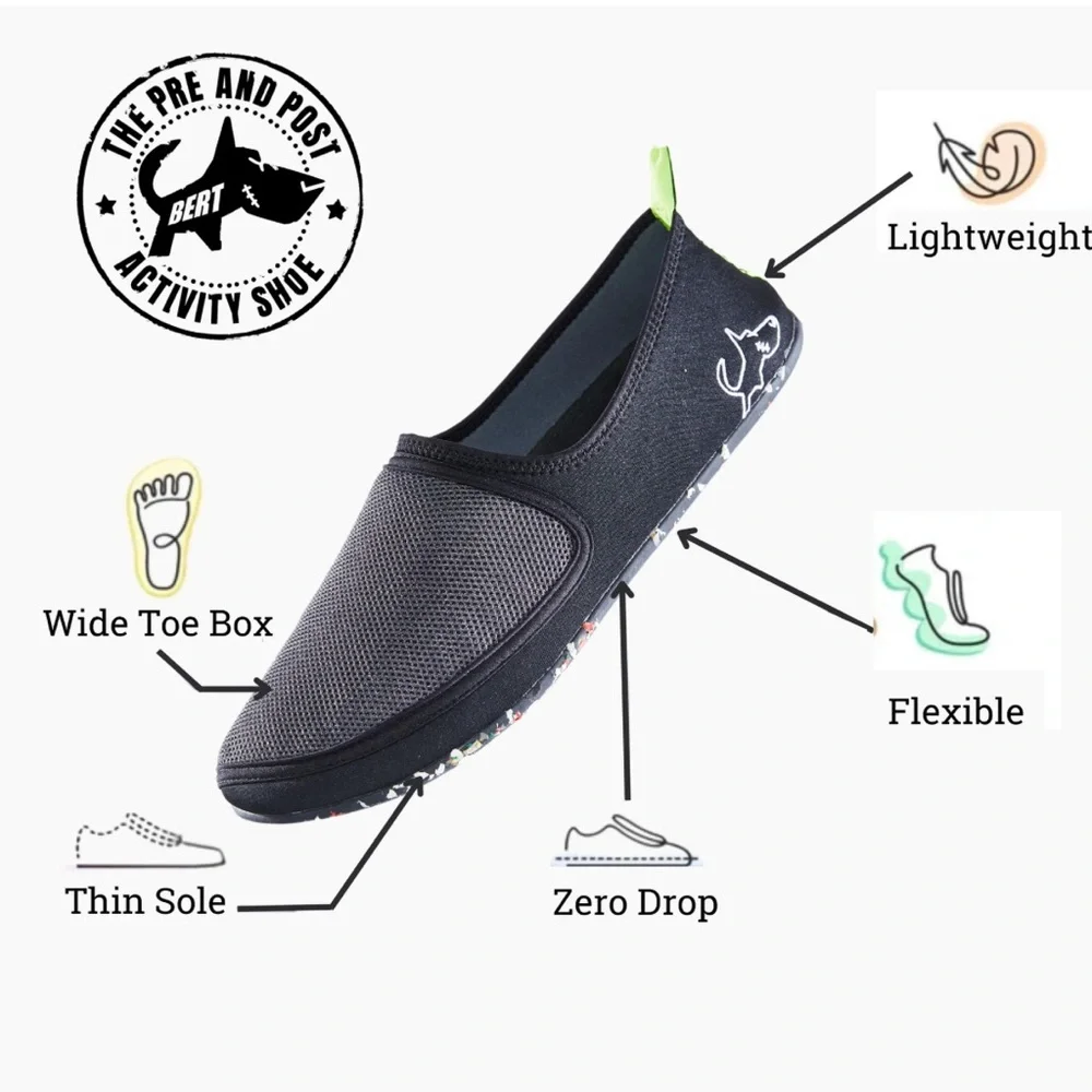 NWOT Bert Neoprene Upper Pre/Post-activity Shoe Men’s Black/Gray Slip-On Sz.10.5